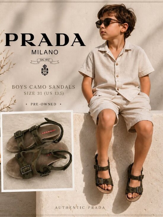 Prada Other - PRADA Boys Camo Suede Sandals Little Kid Size 31 US 13.5 Adjustable Straps